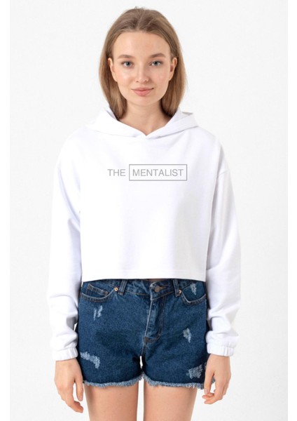 The Mentalist Lettern Beyaz Optik Kadın Crop Kapşonlu