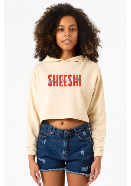Babymonster Sheesh Bej Kadın Crop Kapşonlu