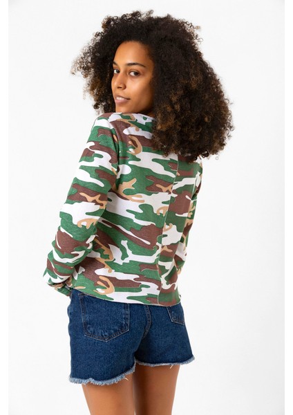Lisa Rockstar Kamuflaj Ekstra Uzunkol Sweatshirt
