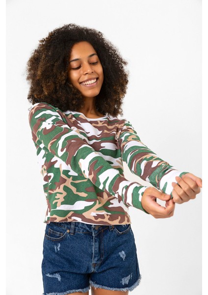 Lisa Rockstar Kamuflaj Ekstra Uzunkol Sweatshirt