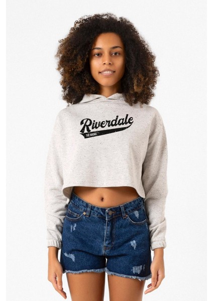 Riverdale Bronx New York City Beyaz Kırçıllı Kadın Crop Kapşonlu