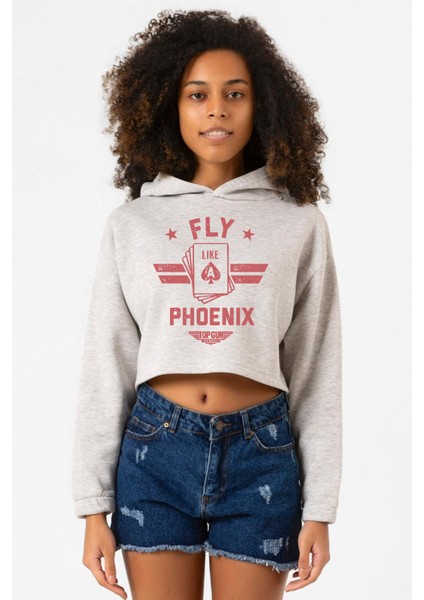 Top Gun Maverick Fly Like A Phoenix Grimelanj Kadın Crop Kapşonlu