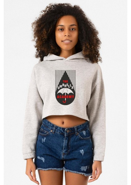 The Umbrella Academy Rain Logo Grimelanj Kadın Crop Kapşonlu