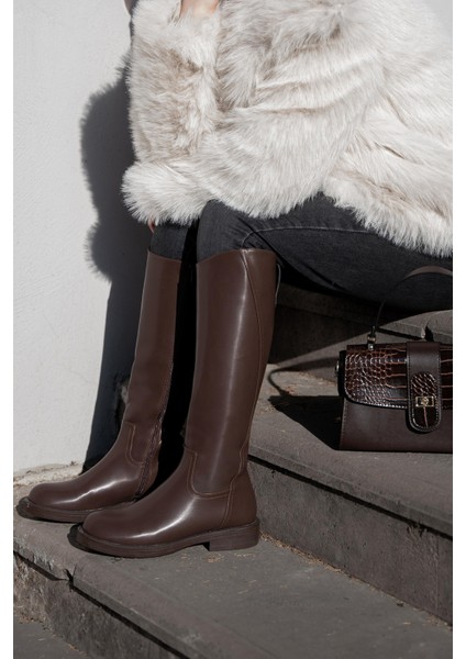 Kadın Yandan Fermuarlı Günlük Çizme Sirante Kahve