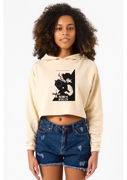 Cowboy Bebop Spike See You Space Cowboy Bej Kadın Crop Kapşonlu