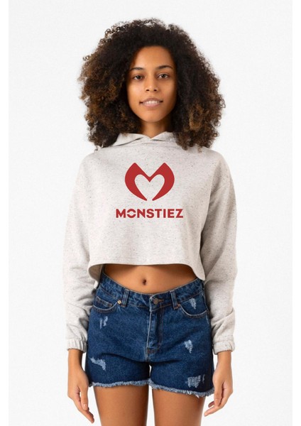 Babymonster Monstiez Beyaz Kırçıllı Kadın Crop Kapşonlu