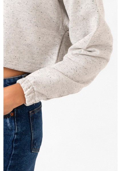 Babymonster Monstiez Beyaz Kırçıllı Kadın Crop Kapşonlu