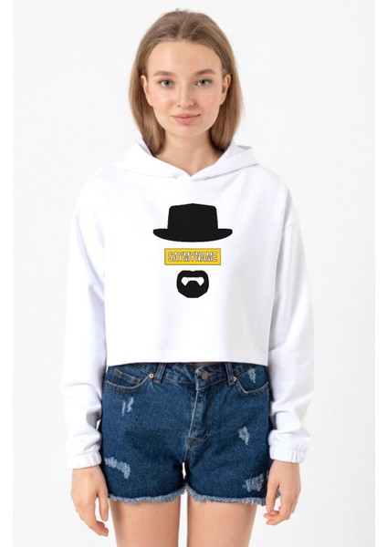 Breaking Bad Yellow Say My Name Head Beyaz Optik Kadın Crop Kapşonlu