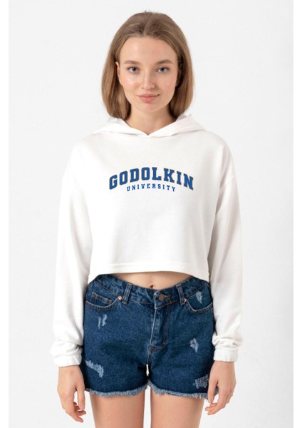 Gen V Godolkin University Letter Ekru Kadın Crop Kapşonlu
