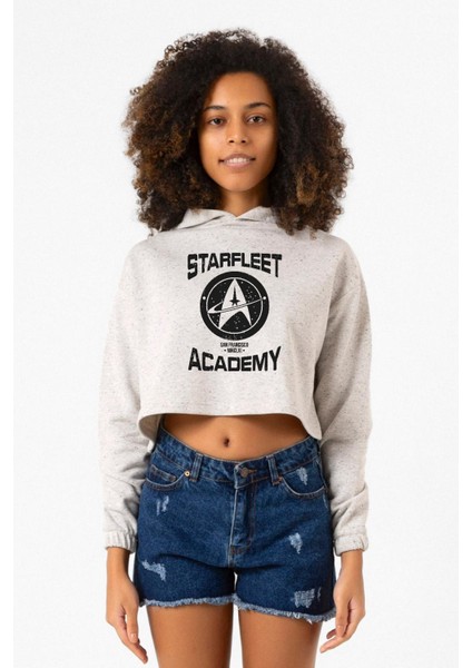 Star Trek Starfleet Academy Beyaz Kırçıllı Kadın Crop Kapşonlu