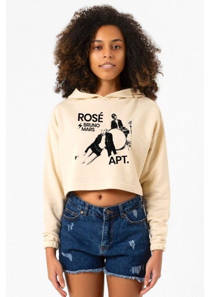 Bej Blackpınk Rose Bruno Mars Apt Kadın Crop Kapşonlu
