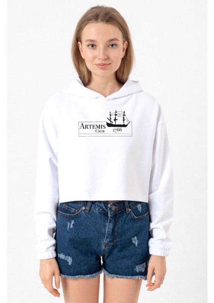 Outlander Artemis Crew Beyaz Optik Kadın Crop Kapşonlu