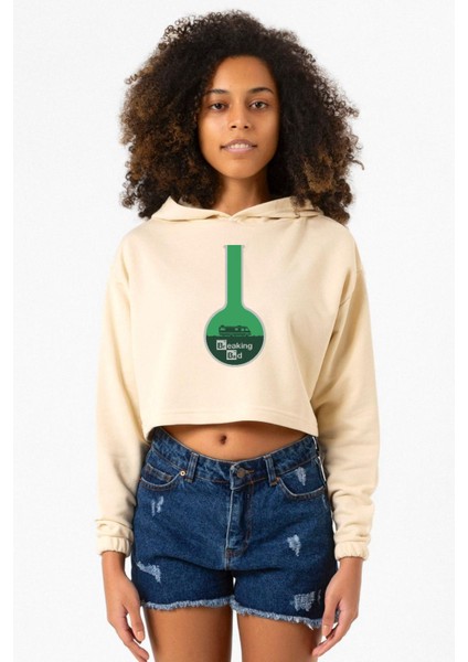 Breaking Bad Merch Bej Kadın Crop Kapşonlu