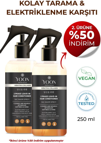 2'li Kolay Tarama Elektriklenme Karşıtı Kolajen ve Kerantinli Vegan Saç Bakım Spreyi 2 Adet x 250ML