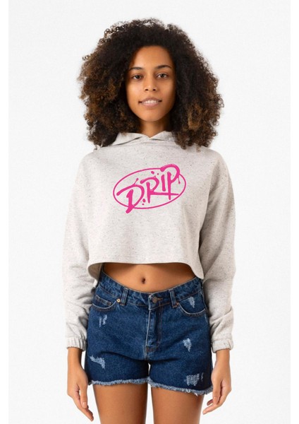 Babymonster Drip Beyaz Kırçıllı Kadın Crop Kapşonlu