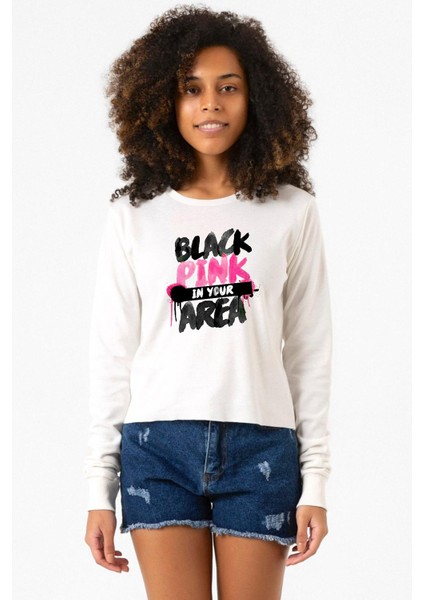 Black Pink In Your Area Ekru Ekstra Uzunkol Sweatshirt