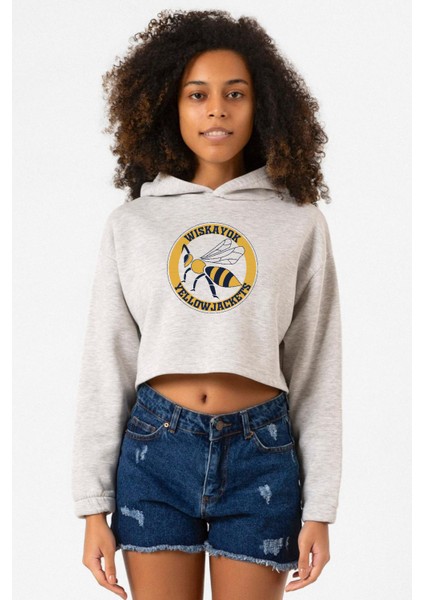 Wiskayok Yellowjackets Logo Grimelanj Kadın Crop Kapşonlu