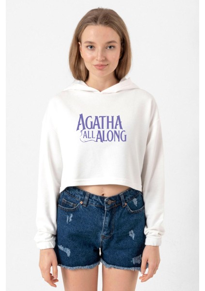 Agatha All Along Lettern Ekru Kadın Crop Kapşonlu