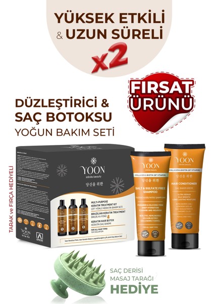 3'lü Uzun Süren Düzleştirici & Saç Botoxu Kiti, Tuzsuz Şampuan 250ML, Saç Kremi 200ML Saç Bakım Seti