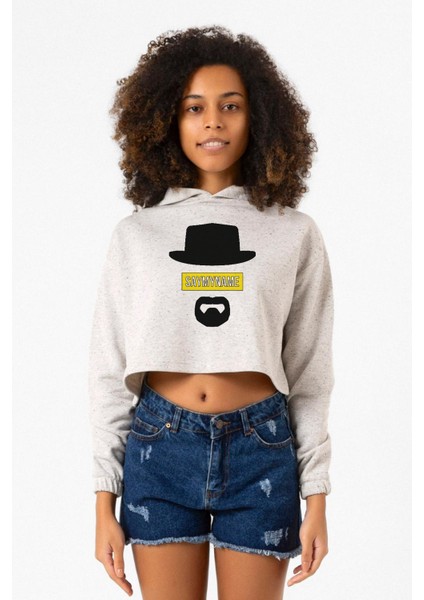 Breaking Bad Yellow Say My Name Head Beyaz Kırçıllı Kadın Crop Kapşonlu