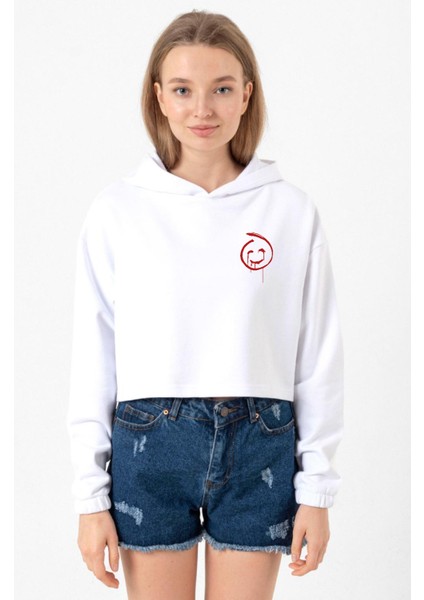 The Mentalist Red John Pocket Beyaz Optik Kadın Crop Kapşonlu