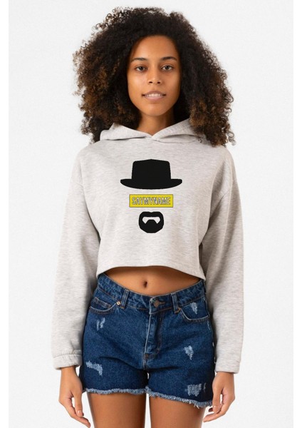 Breaking Bad Yellow Say My Name Head Grimelanj Kadın Crop Kapşonlu