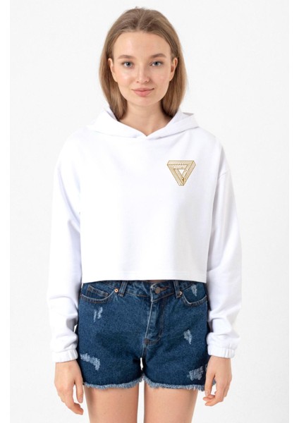 Dark Tannhaus Logo Beyaz Optik Kadın Crop Kapşonlu