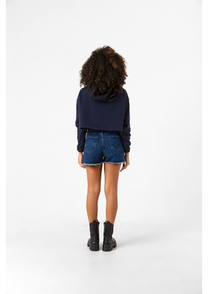 Dark The Beginning Lacivert Kadın Crop Kapşonlu fiyatları