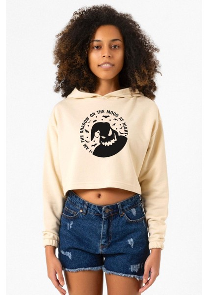 Oogie Boogie Bej Kadın Crop Kapşonlu