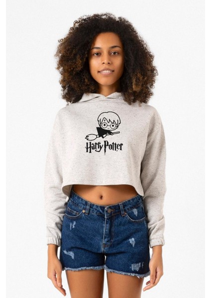 Hp Fly Beyaz Kırçıllı Kadın Crop Kapşonlu