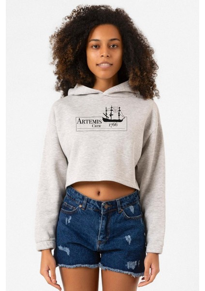 Outlander Artemis Crew Grimelanj Kadın Crop Kapşonlu