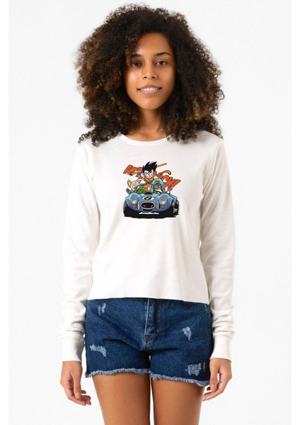 Dragon Ball Z Anime Goku Racer Ekstra Uzunkol Sweatshirt Ekru