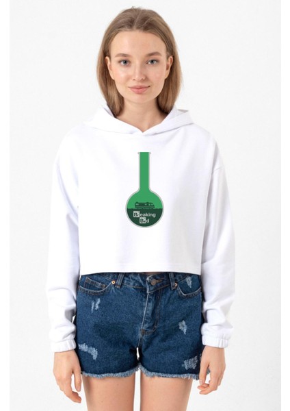 Breaking Bad Merch Beyaz Optik Kadın Crop Kapşonlu