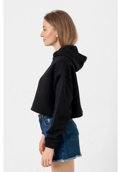 Blackpink Lisa Signature Siyah Kadın Crop Kapşonlu modelleri