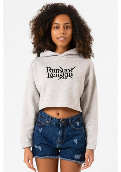 Rurouni Kenshin Letter Logo Grimelanj Kadın Crop Kapşonlu