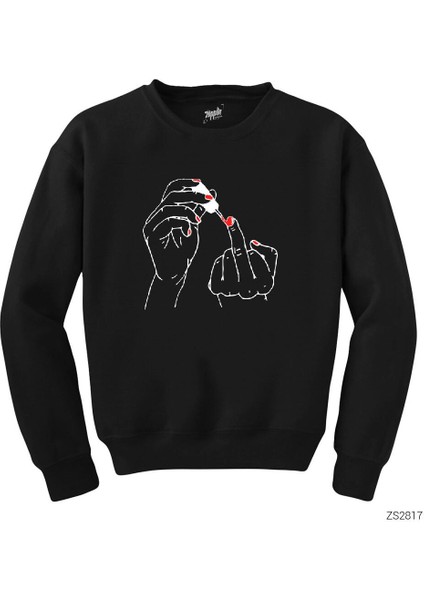 Bad Girl Middle Finger Siyah Sweatshirt