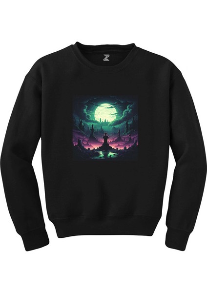 Cemetery Illuminated By An Aurora Siyah Sweatshirt