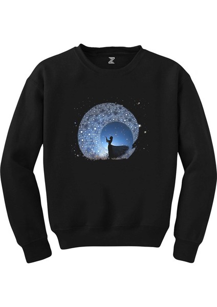 Woman Watching The Stars In The Sky Siyah Sweatshirt