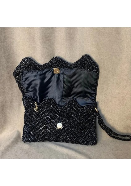 El Örgüsü Rafya Ip Siyah Clutch Çanta