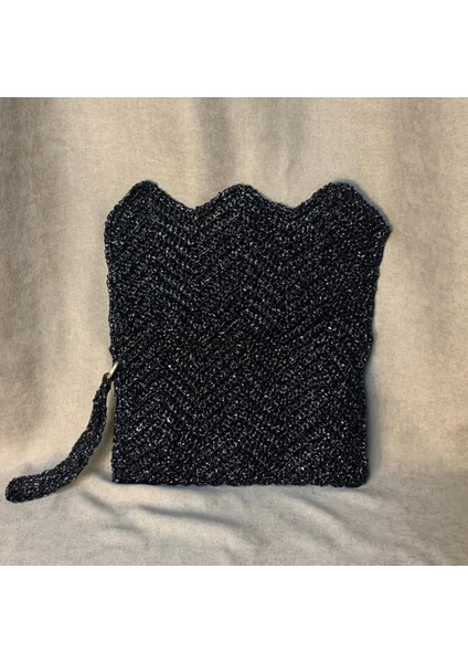 El Örgüsü Rafya Ip Siyah Clutch Çanta