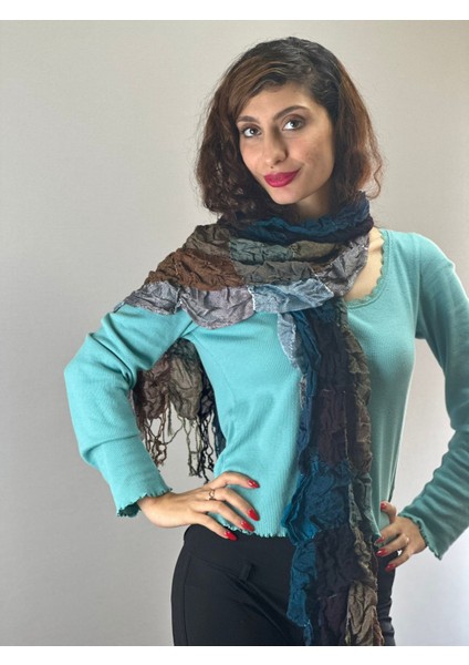Ekose Büzgülü Renkli Kadın Fular Şal 180X45 cm fiyatları