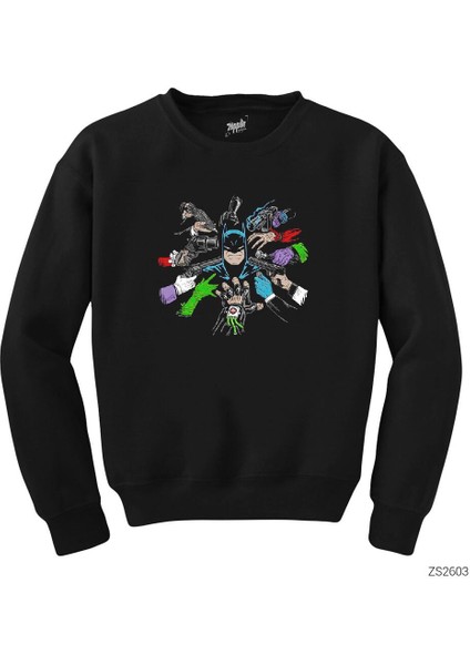 Batman And Enemy Siyah Sweatshirt