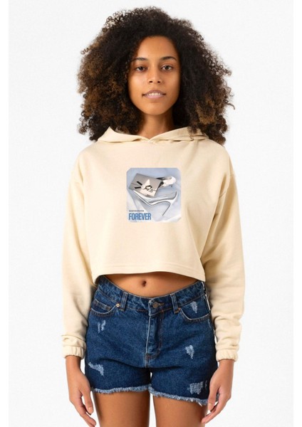 Babymonster Forever Bej Kadın Crop Kapşonlu