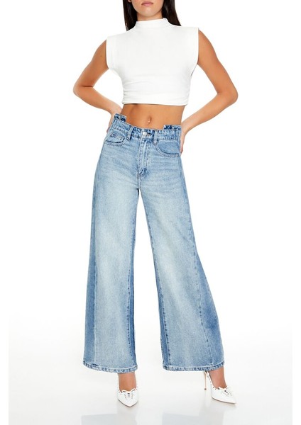 F21 Yüksek Bel Wide Leg Jean Pantolon