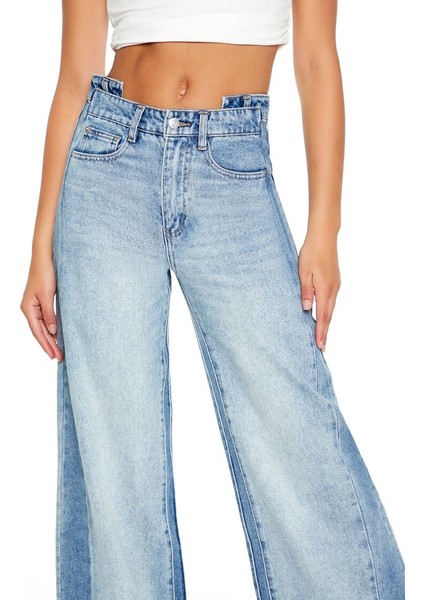 F21 Yüksek Bel Wide Leg Jean Pantolon