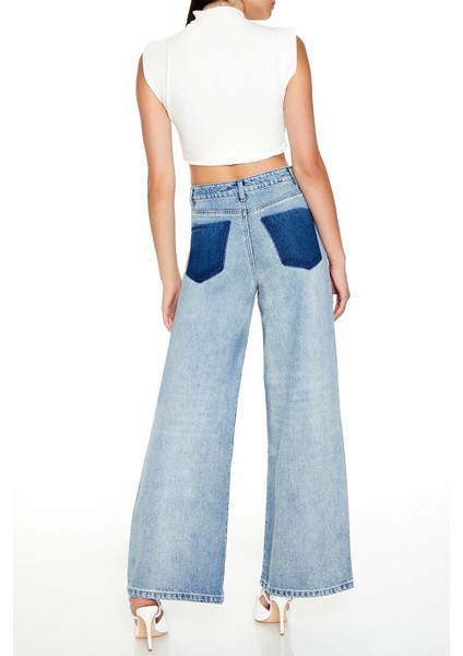 F21 Yüksek Bel Wide Leg Jean Pantolon