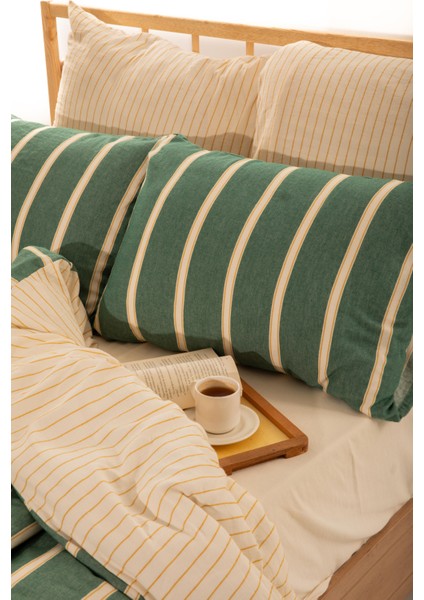 Mylasahome Pamuk Stripy Dreams Premium Nevresim Takımı Çift Kişilik 200 x 220 cm Yeşil modelleri