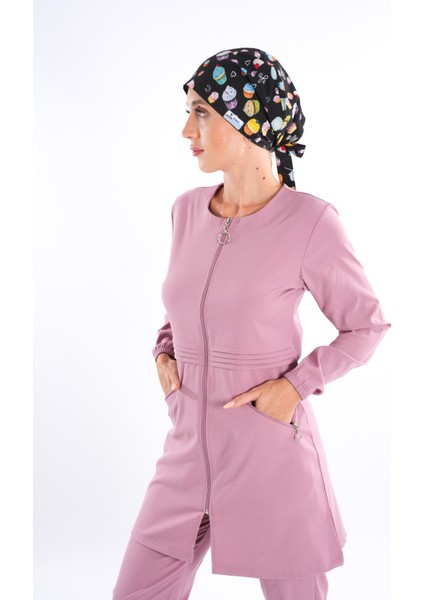 Badem Model Soft Likra Fermuarlı Pudra Renk Cerrahi Üniforma Takım modelleri