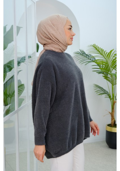 Oversize Kesim Peluş Kazak Füme