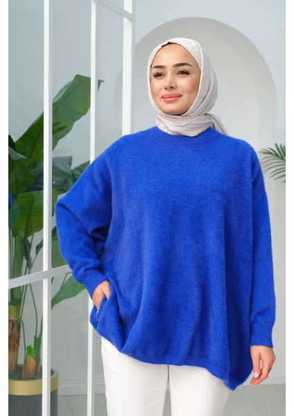 Oversize Kesim Peluş Kazak Saks Mavi